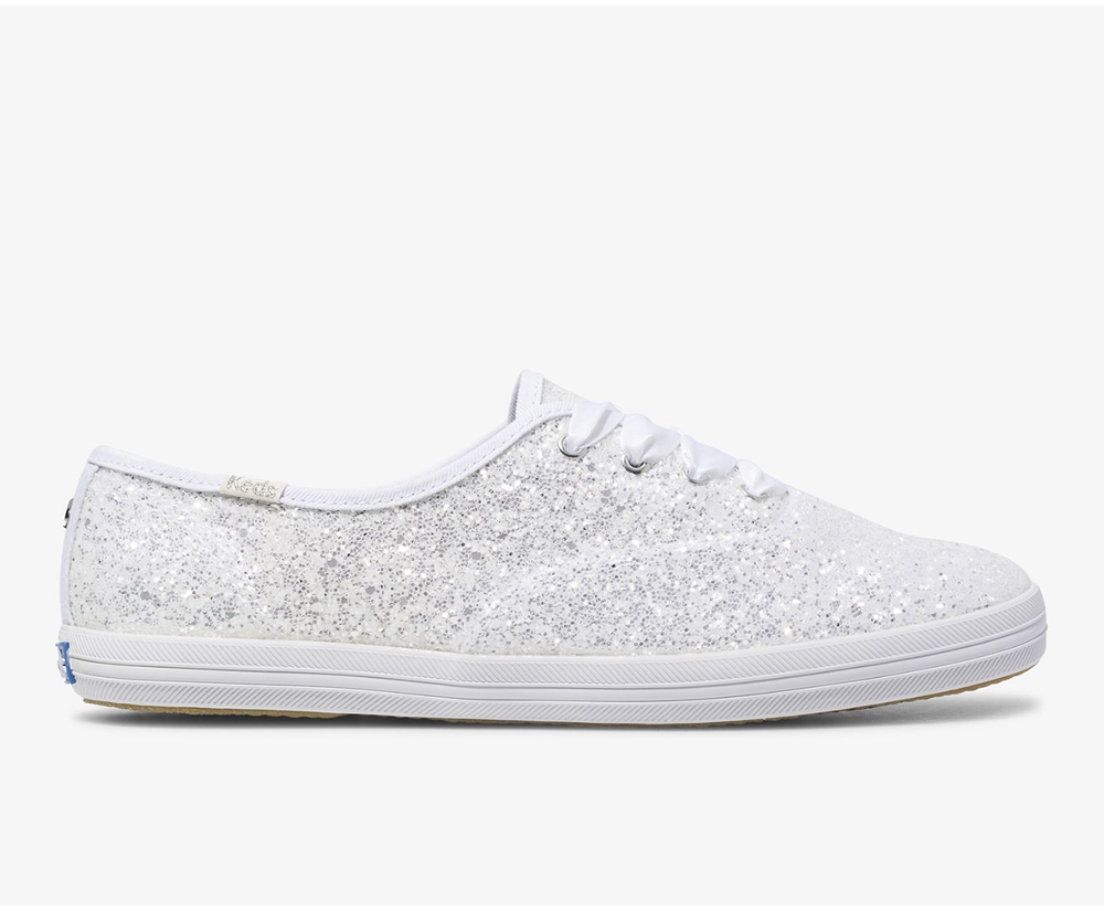 Πανινα Παπουτσια Γυναικεια - Keds Kate Spade New York Champion Glitter - Λευκα - MAHEF4956